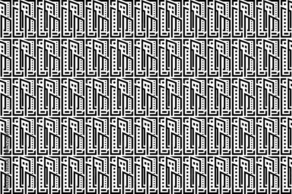 Poster abstract seamless pattern design template in black and white colors. combination line and square sha