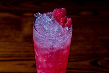 Closeup shot of an iced raspberry cocktail