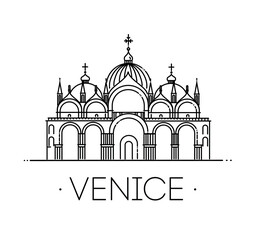 Obraz premium Vector line illustration of St Mark's Basilica. Basilica of Saint Mark, Venice, Italy