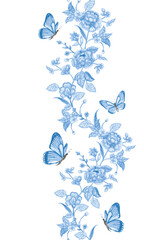 watercolor vertical seamless floral border. blue flowers with bu - 545207872