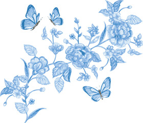 watercolor flowers. design swirl element with butterflies. vecto - 545208053