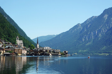 The view of Hallstatt lake from Krippenstein mountain, Hallstatt, Austria	