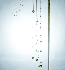 Dripping olive oil against the bright background