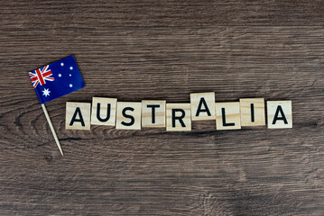 Australia - wooden word with australian flag (wooden letters, wooden sign)