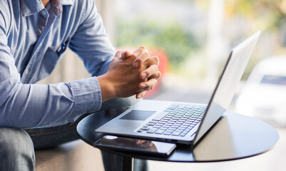 businessman working on laptop Horizontal simulated blur background