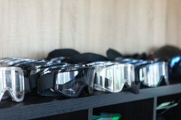 Motocross Goggles on acrylic display at store for sale