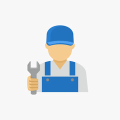 Engineer Worker Technician With Wrench Avatar Vector Icon	
