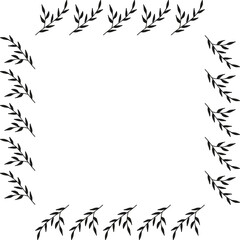 Square frame with cute black branches on white background. Vector image.