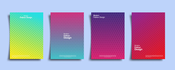 Creative gardinet covers design set. Colorful halftone abstract future geometric patterns modern premium vector.