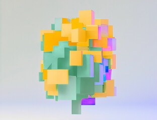 Computer generated flying colorful cubes in gray background