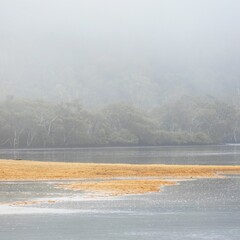 And mist on Patonga Creek near Hawkesbury River and Patonga on NSW Central Coast in Australia