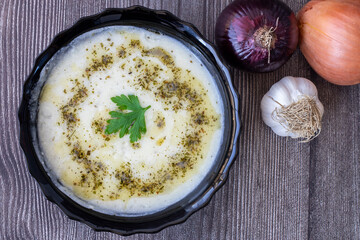 Traditional delicious Turkish food; Yoghurt soup (Turkish name; yayla corba)