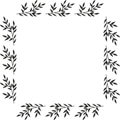 Square frame with stylish black branches on white background. Vector image.