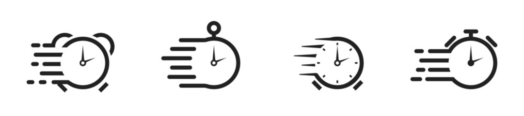 Quick time icon set. Express service symbol. Fast delivery symbols. Clock. Timer. Vector illustration.