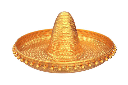 Hat gold sombrero isolated on a white background, 3d render