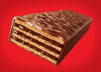 Chocolate coated on Crispy wafer, Design for Packaging Concept, with Clipping path 3d illustration
