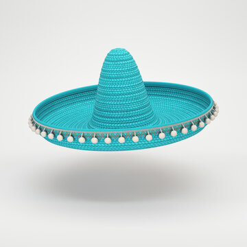 Turquoise sombrero hat floating on a gray background, 3d render