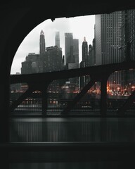 Gotham City style image of Downtown Chicago