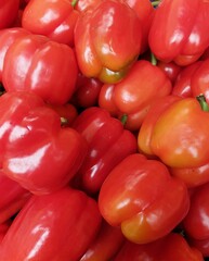 Red pepper group on the vegetable counter.