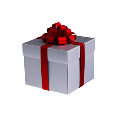 White gift box with red ribbon and bow. Christmas 3d element