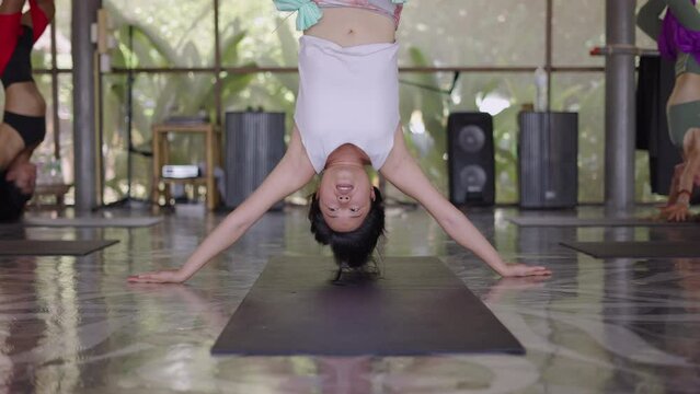 Empty Space In Fitness Center With Silk Hammocks Used For Anti Gravity Yoga Class 