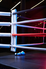 Image of a boxing ring without anyone. The concept of boxing, wrestling, kickboxing, mma
