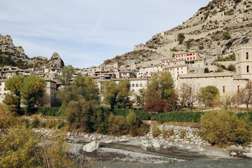 Entrevaux, France - 30.10.2022 : View of the medieval town of Entrevaux on an autumn day