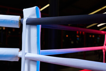 Image of a boxing ring without anyone. The concept of boxing, wrestling, kickboxing, mma