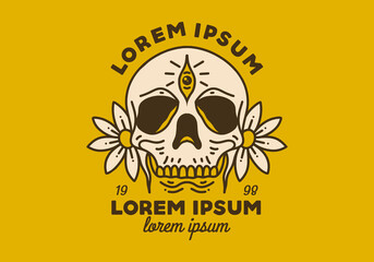 Vintage art illustration of the skull and flowers