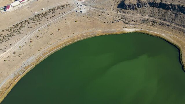 Aerial view of Narligol in Aksaray. crater lake