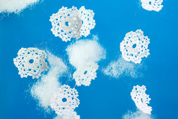 Crochet snowflakes and cloud. Christmas decoration handmade idea