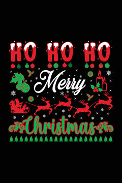Ho HO HO Merry Christmas T-Shirt, Christmas Typography T-Shirt, Santa T-shirt Design, Christmas Sweaters, Ugly, Christmas T-Shirts Amazon.