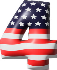 Number 4 Stars and stripes USA National flag style alphabet 3D