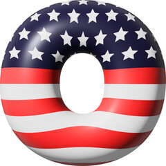 Uppercase Letter O Stars and stripes USA National flag style alphabet 3D