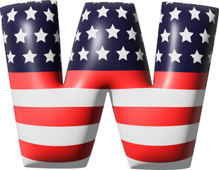 Obraz premium Uppercase Letter W Stars and stripes USA National flag style alphabet 3D