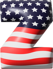 Obraz premium Uppercase Letter Z Stars and stripes USA National flag style alphabet 3D