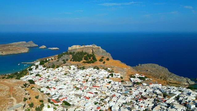 Lindos is a town on the Greek island of Rhodes. It&rsquo;s known for its clifftop acropolis, which features monumental 4th-century gates and reliefs from about 280 B.C.