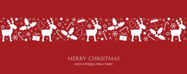 christmas card with deer berry star gift and snowflake border