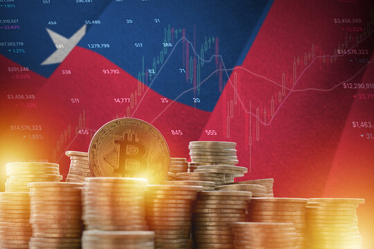 Samoa flag and big amount of golden bitcoin coins and trading platform chart. Crypto currency