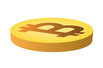 Golden perspective coin with bitcoin symbol