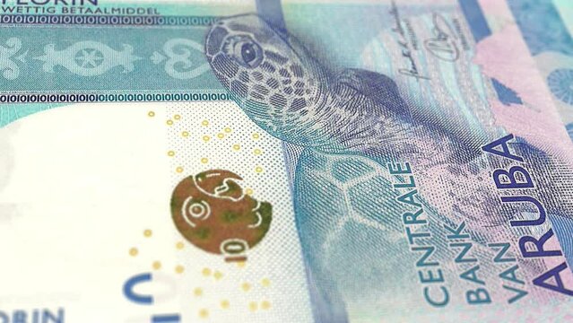 Aruba Aruban Florin 10 Banknotes, Ten Aruban Florin, Close-up and macro view of the Aruban Florin, Tracking and Dolly Shots 10 Aruban Florin banknote Observe and Reserve Side, Aruban Florin Money