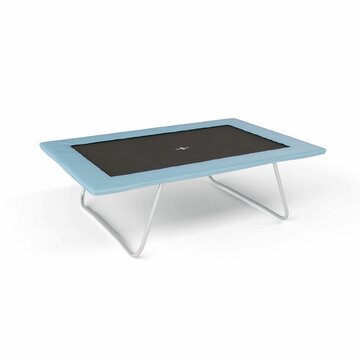 3D rendering of a small gymnastics trampoline with light blue edges, isolated on white background