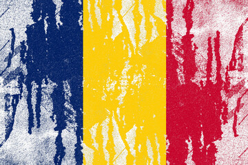 Chad flag painted on old distressed concrete wall background