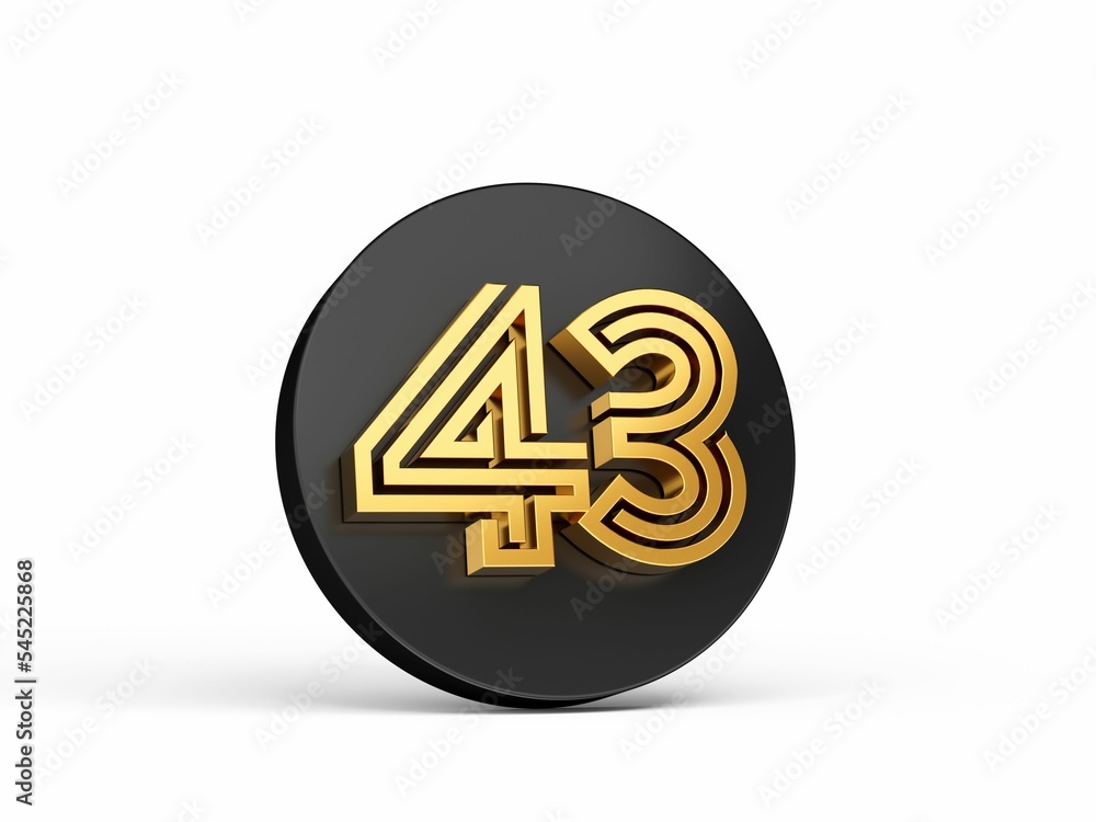 Poster 3d rendering of golden 44 number on a black button isolated on white background