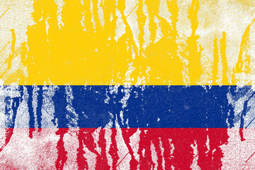 Colombia flag painted on old distressed concrete wall background