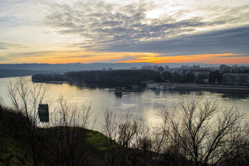 Panoramic view of the Danube river. View of the Danube River in the calm of the day from the Petrovaradin Fortress
