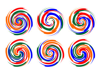 Fototapeta na wymiar Set of colorful textured lollipop circular spiral abstract elements