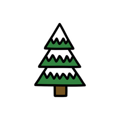 Christmas tree doodle icon, vector color line illustration