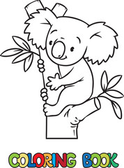 Koala on the tree. Kids coloring book
