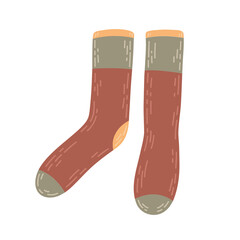 Knitted socks of green, yellow and burgundy colors